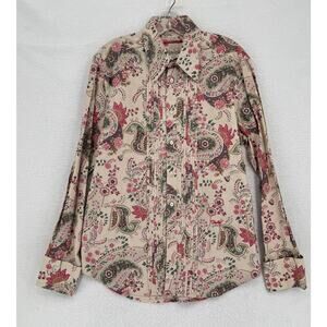 Vintage Sixty Mens Ivory Floral Cotton Long Sleeve Button Shirt Sz L